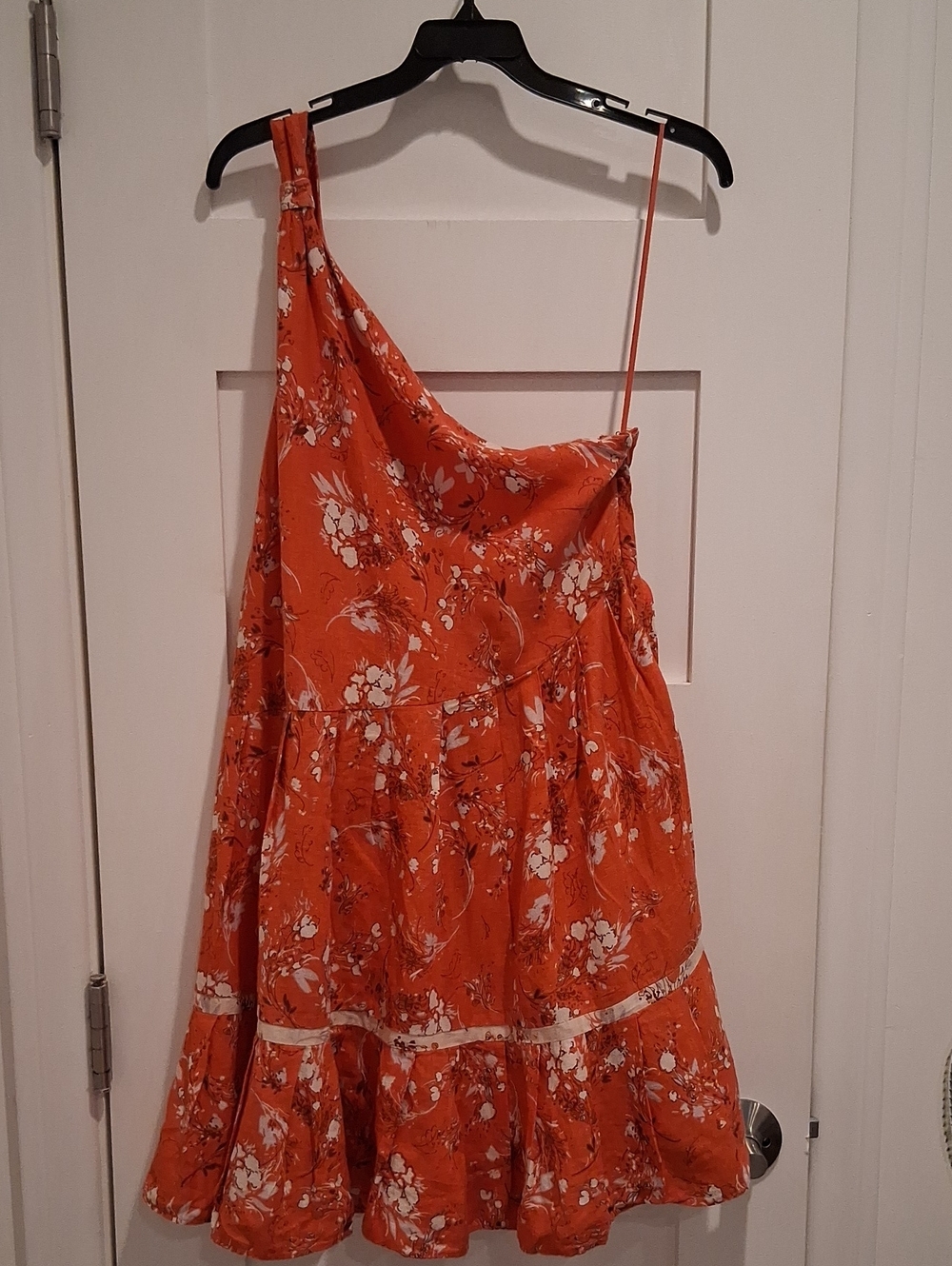 Free People All Mine Mini Dress Red One Shoulder Floral Linen Dress Size Small - Picture 2 of 7